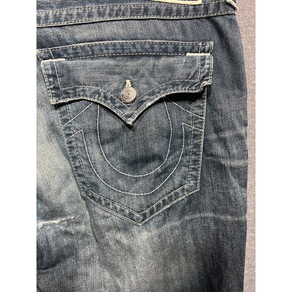 True Religion Mens Distress Straight With Flap Pockets Jeans Blue Size 38 - Picture 4 of 12